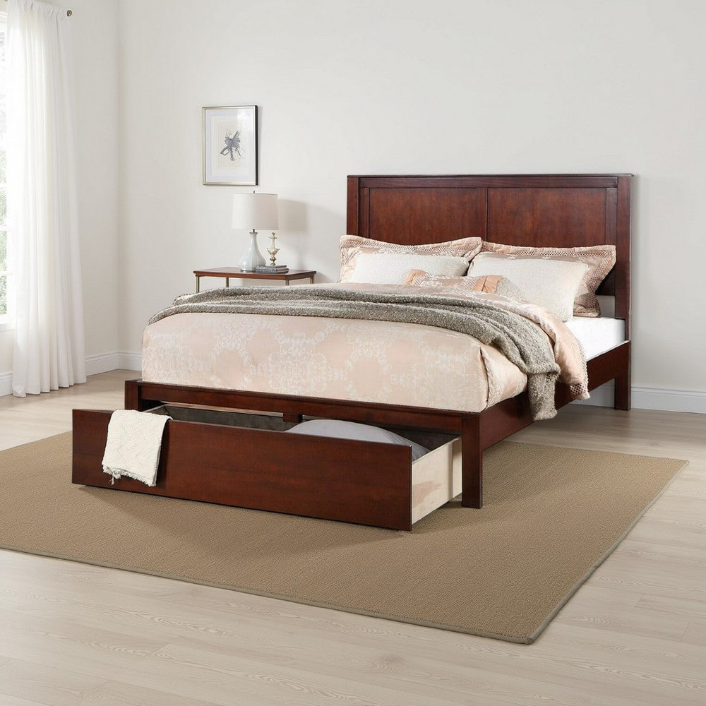 Kali Platform King Size Bed, Panel Design, 1 Storage Drawer, Cherry Brown