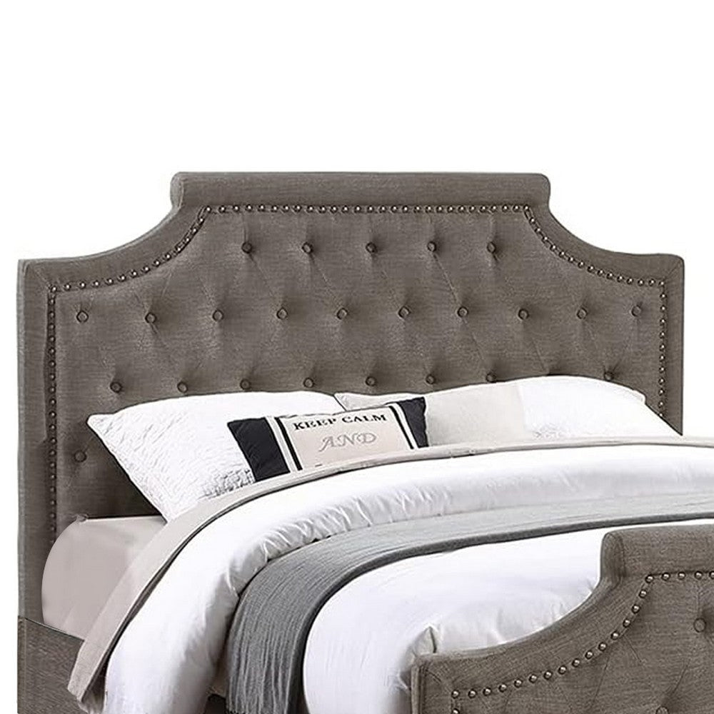 Gia Upholstered King Size Bed Clipped Corners Rich Brown Polyester Fabric BM301353