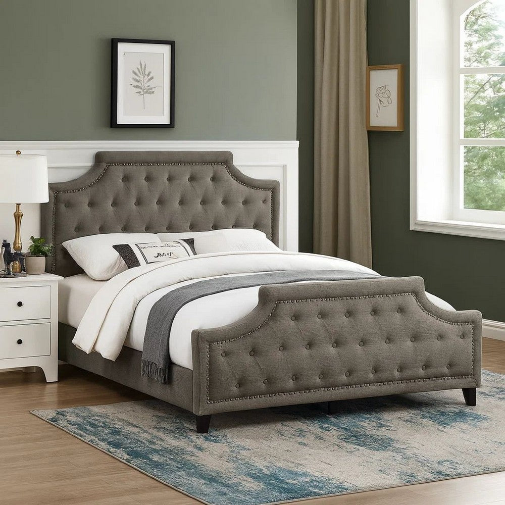 Gia Upholstered King Size Bed, Clipped Corners, Rich Brown Polyester Fabric