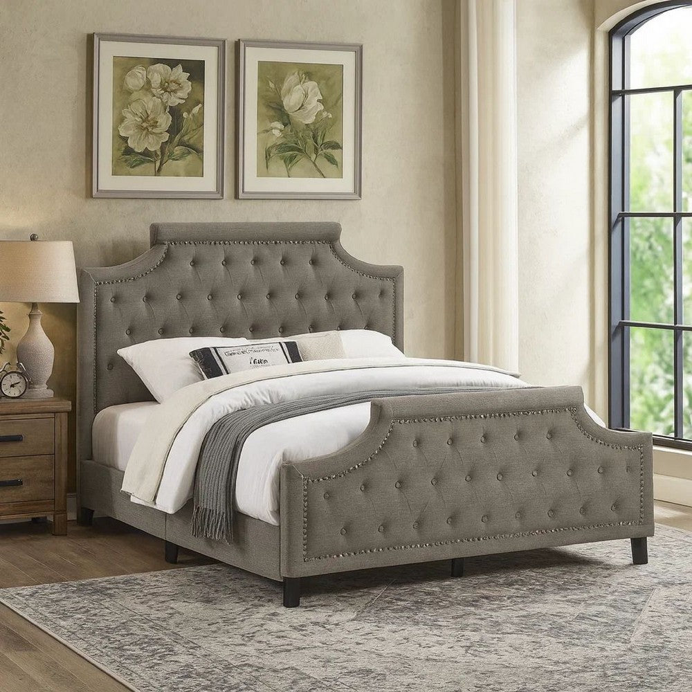 Gia Upholstered King Size Bed, Clipped Corners, Rich Brown Polyester Fabric