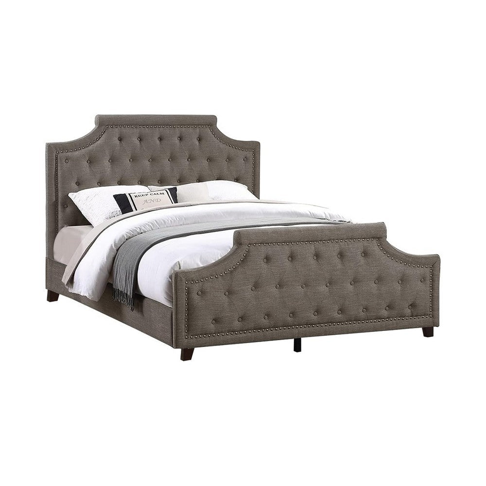 Gia Upholstered King Size Bed, Clipped Corners, Rich Brown Polyester Fabric