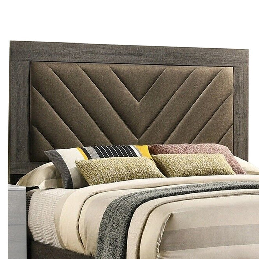 Cato Queen Size Bed Upholstered Brown Headboard Gray By Casagear Home