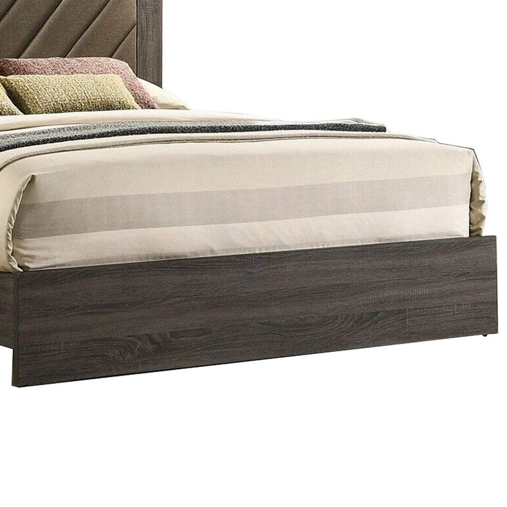 Cato Queen Size Bed Upholstered Brown Headboard Gray By Casagear Home