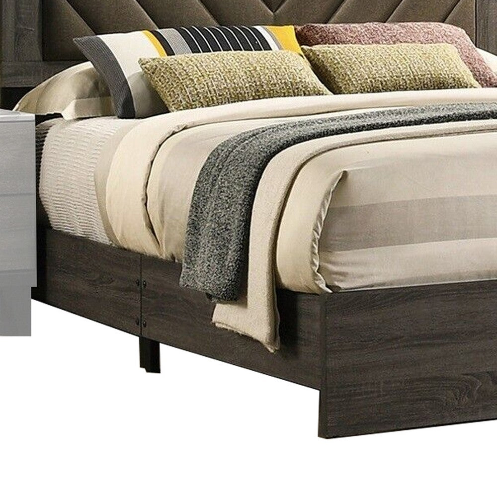 Cato Queen Size Bed Upholstered Brown Headboard Gray By Casagear Home