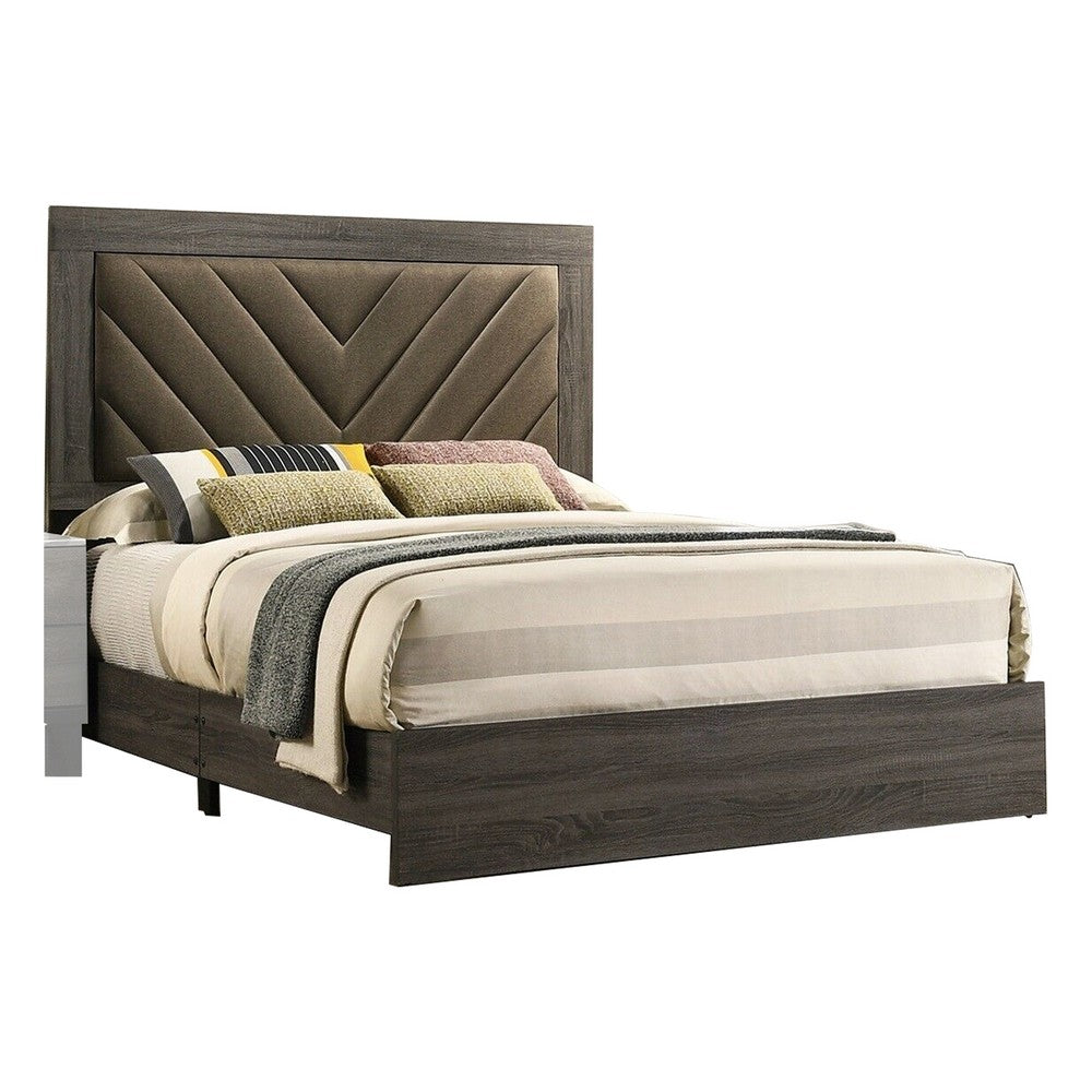Cato Queen Size Bed Upholstered Brown Headboard Gray By Casagear Home