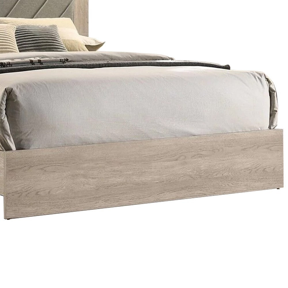 Cato Upholstered King Size Bed Chevron Tufted Gray Headboard Cream Finish BM301358