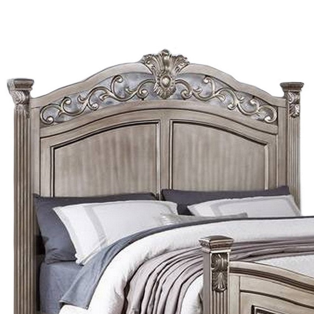 Aza Traditional Wood California King Bed Leaf Carvings Champagne Gold By Casagear Home