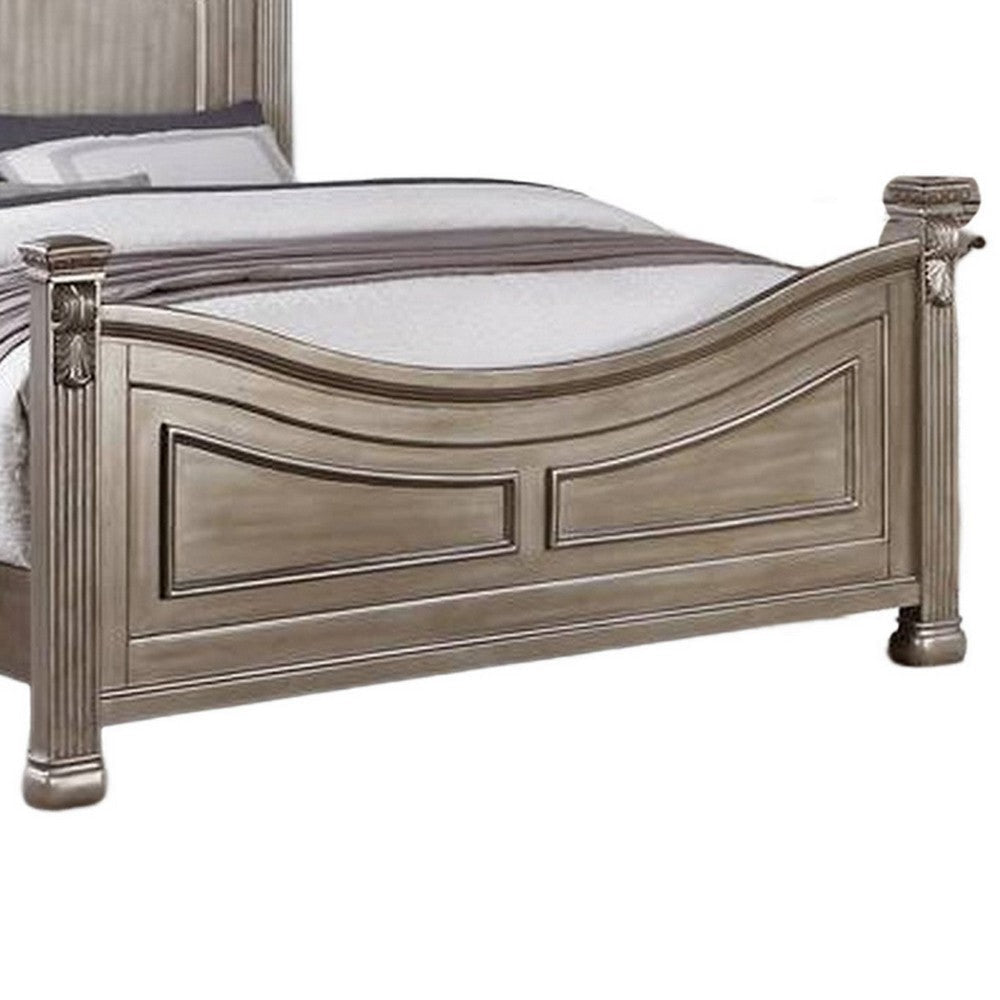 Aza Traditional Wood California King Bed Leaf Carvings Champagne Gold By Casagear Home