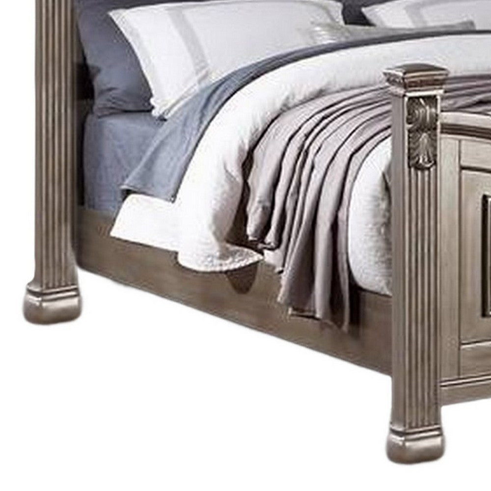 Aza Traditional Wood California King Bed Leaf Carvings Champagne Gold By Casagear Home