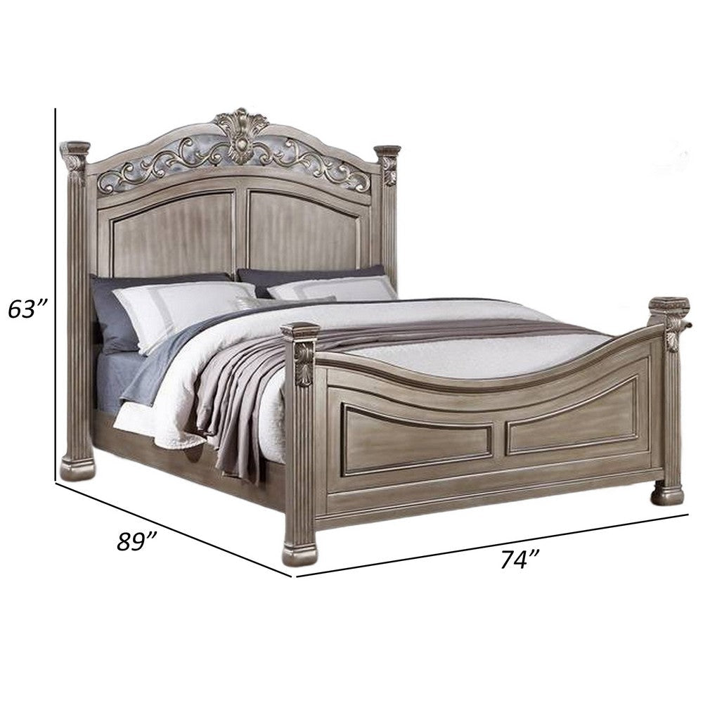 Aza Traditional Wood California King Bed Leaf Carvings Champagne Gold By Casagear Home