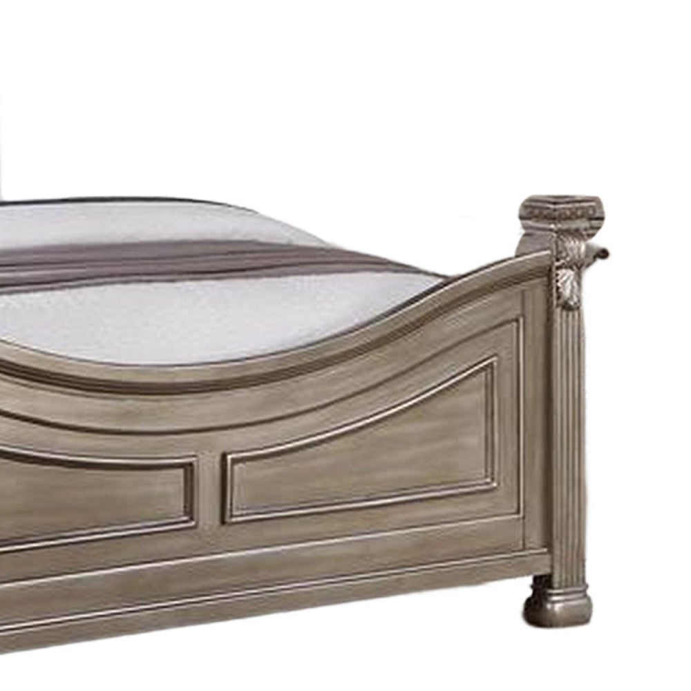Aza Traditional Wood Queen Size Bed Leaf Carvings Champagne Gold Finish By Casagear Home