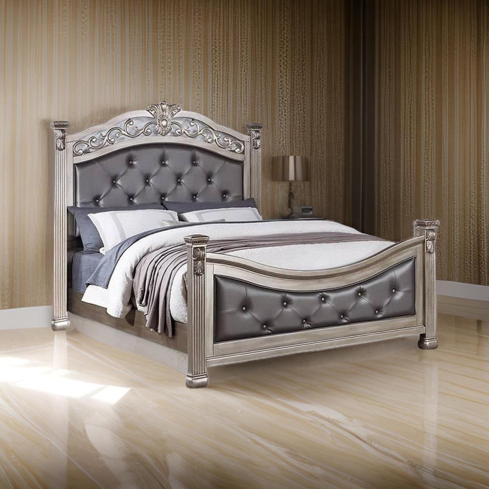 Jax California King Bed, Button Tufted Upholstered Headboard, Champagne By Casagear Home