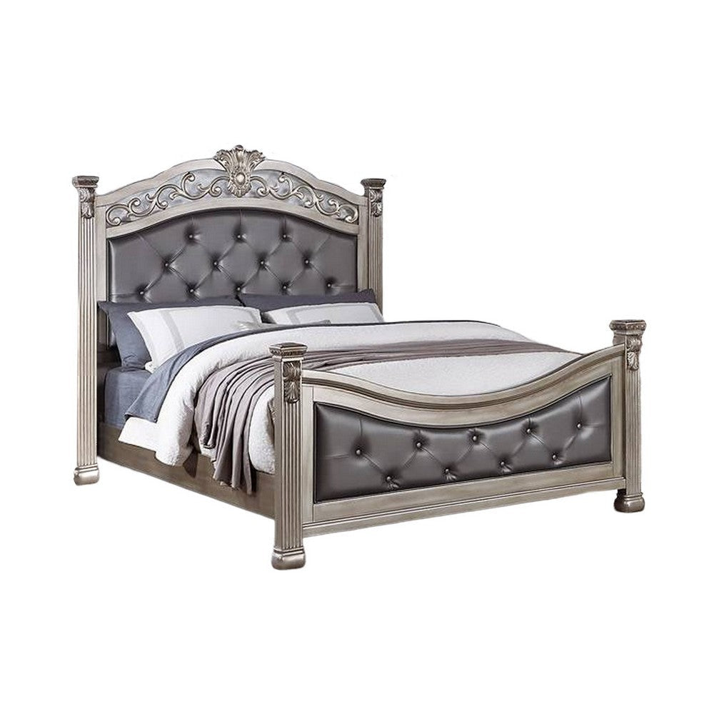 Jax California King Bed Button Tufted Upholstered Headboard Champagne By Casagear Home BM301363