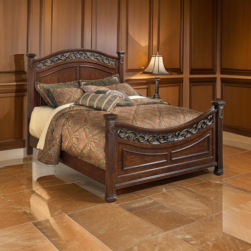 Aza Traditional Wood California King Bed, Leaf Carvings, Rich Cherry Brown By Casagear Home