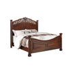 Aza Traditional Wood Queen Size Bed, Leaf Carvings, Rich Cherry Brown By Casagear Home