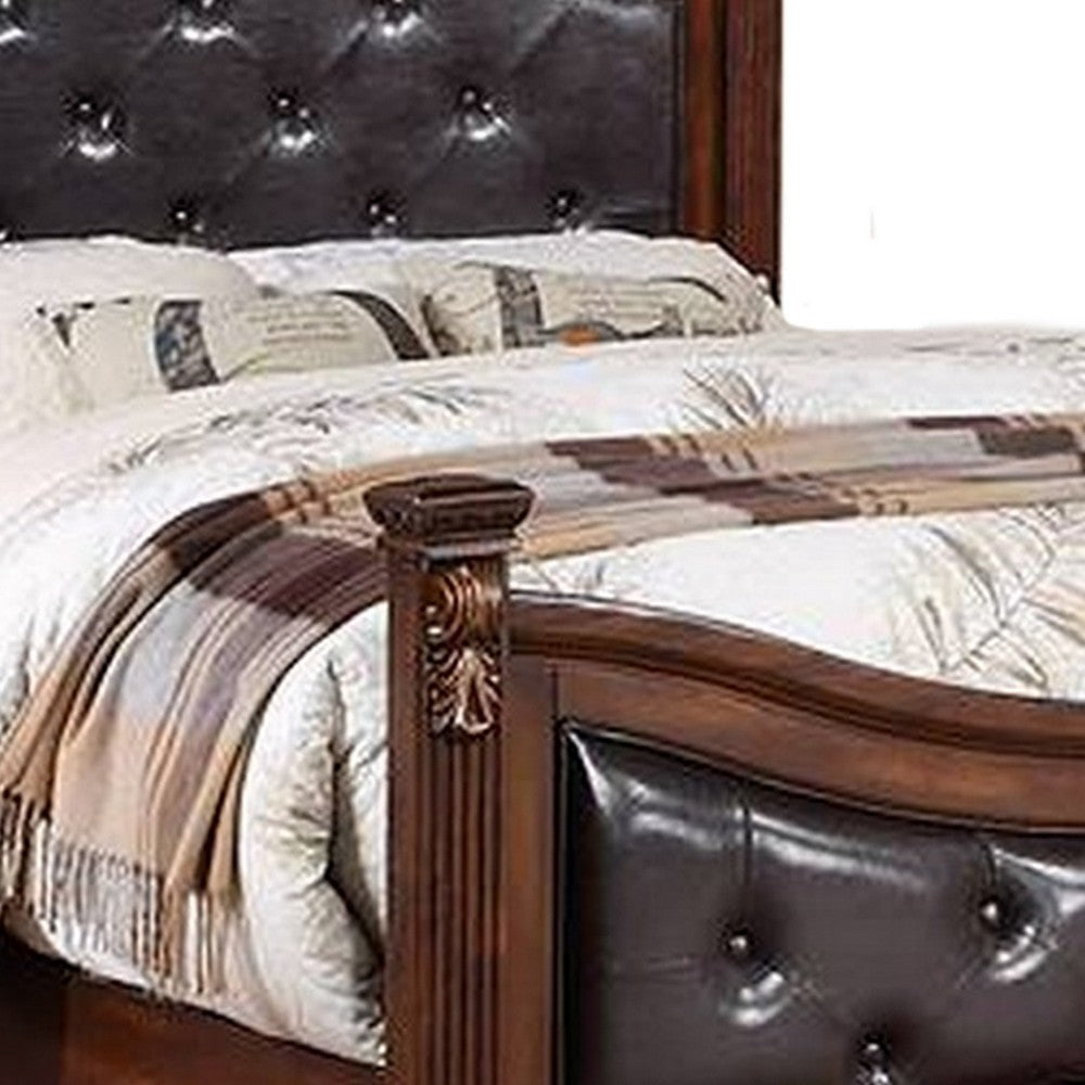 Jax California King Bed Button Tufted Upholstered Headboard Cherry Brown By Casagear Home