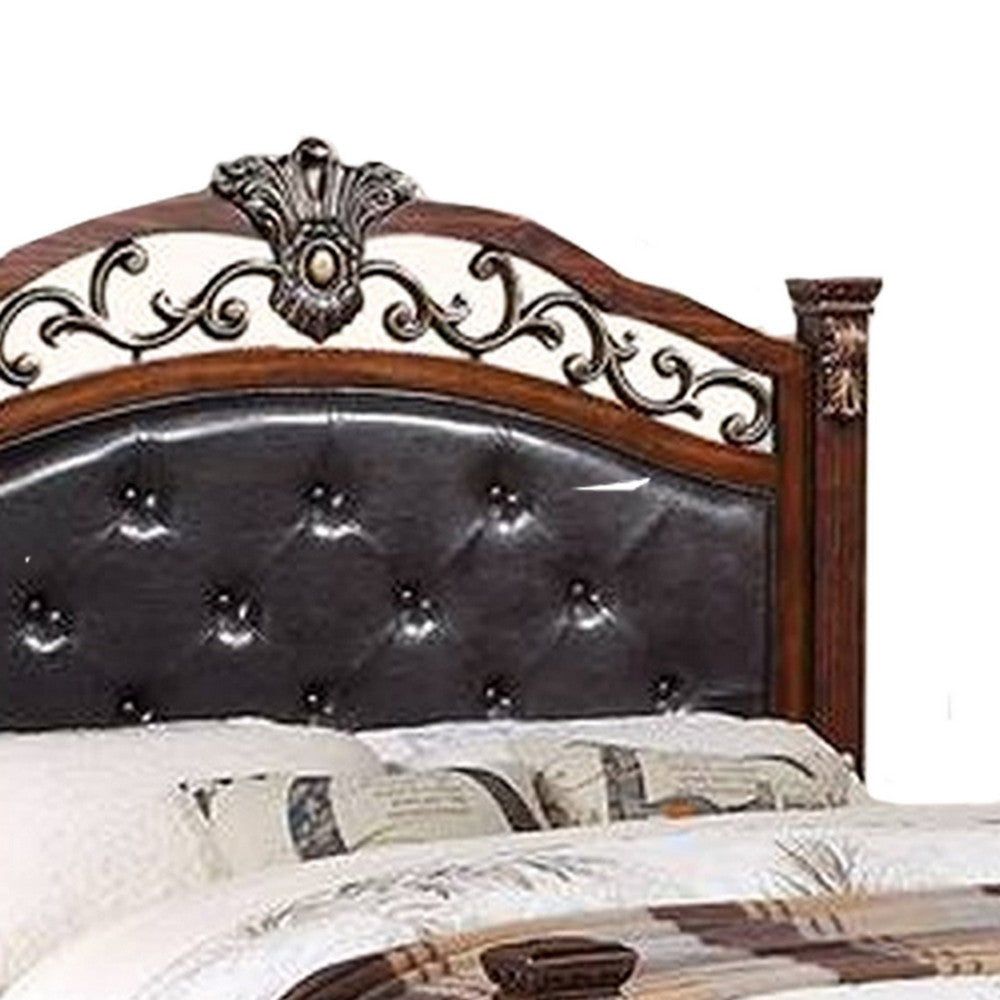 Jax California King Bed Button Tufted Upholstered Headboard Cherry Brown By Casagear Home