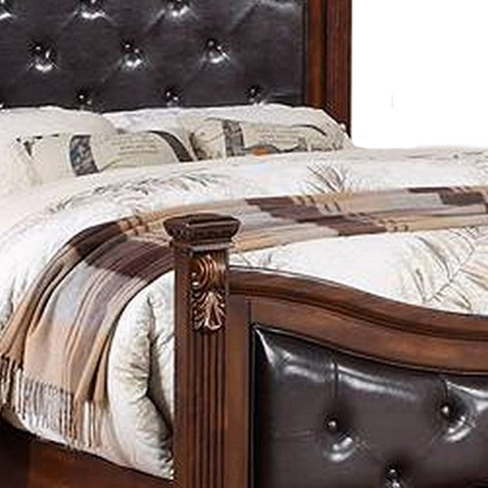 Jax Traditional King Size Bed Tufted Upholstered Headboard Cherry Brown BM301370