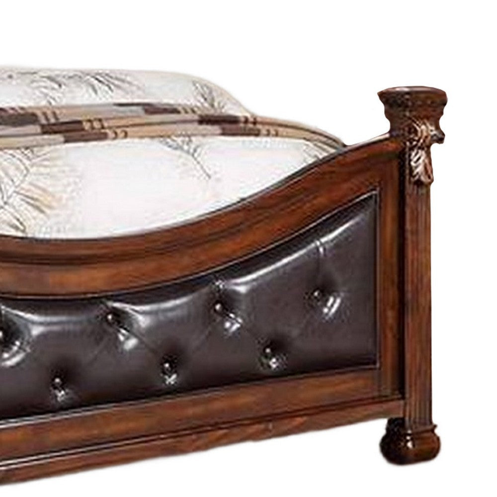 Jax Traditional King Size Bed Tufted Upholstered Headboard Cherry Brown BM301370