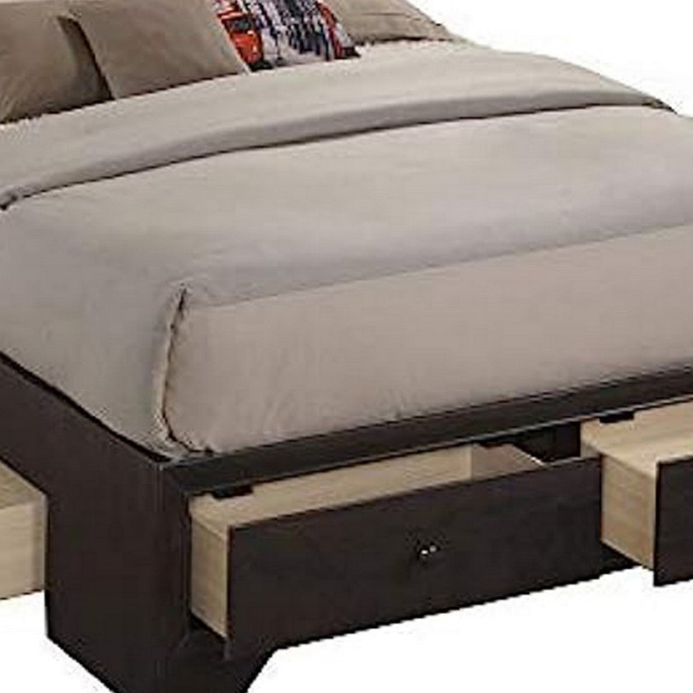 Queen Size Bed with 4 Storage Drawers Bookcase Headboard Walnut Brown By Casagear Home BM301375