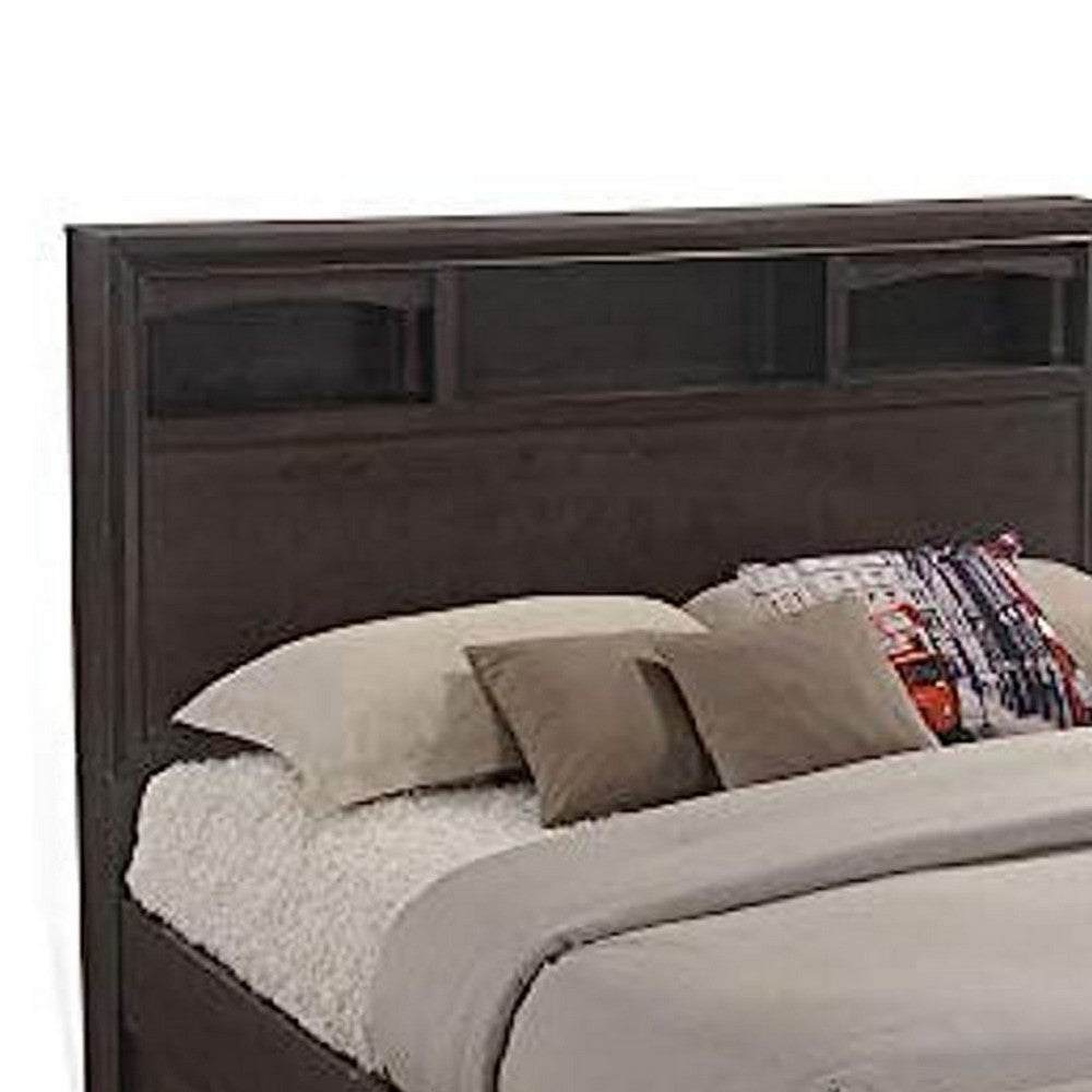 Queen Size Bed with 4 Storage Drawers Bookcase Headboard Walnut Brown By Casagear Home BM301375