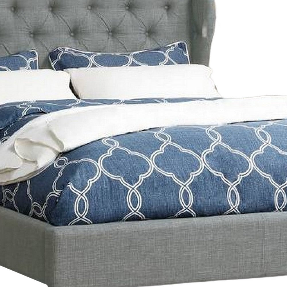 Jimi California King Bed Upholstered Wingback Headboard Gray Polyester BM301376