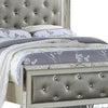 Reva California King Bed with Mirror Inlay Upholstered Gray Faux Leather BM301382