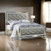 Reva Queen Bed, Mirror Inlaid, Button Tufted Gray Faux Leather Upholstery By Casagear Home