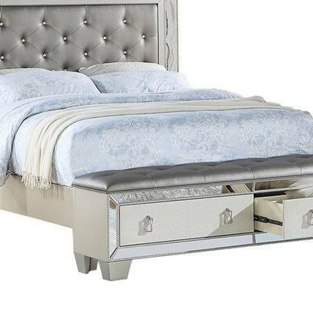 Reva California King Bed Storage Bench Upholstered Silver Faux Leather By Casagear Home BM301385