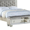 Reva Queen Bed Storage Footboard Silver Faux Leather Tufted Upholstery BM301387