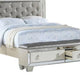 Reva Queen Bed Storage Footboard Silver Faux Leather Tufted Upholstery BM301387