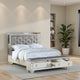 Reva Queen Bed, Storage Footboard, Silver Faux Leather Tufted Upholstery