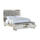 Reva Queen Bed, Storage Footboard, Silver Faux Leather Tufted Upholstery