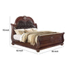 Mano Queen Bed Faux Leather Upholstery Classic Floral Carved Brown Wood By Casagear Home BM301390