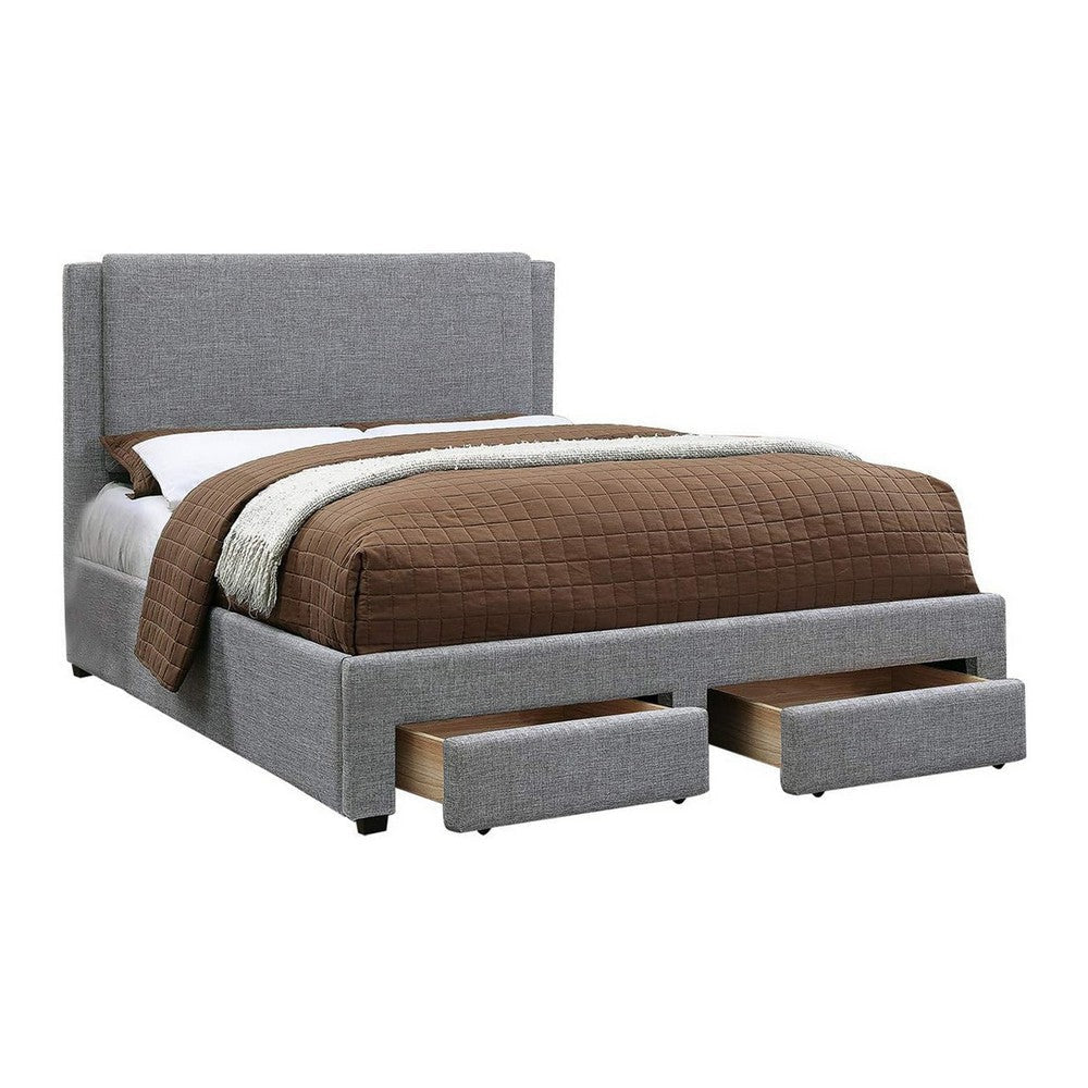 Bovi California King Bed, 2 Storage Drawers, Fully Upholstered Stone Gray By Casagear Home