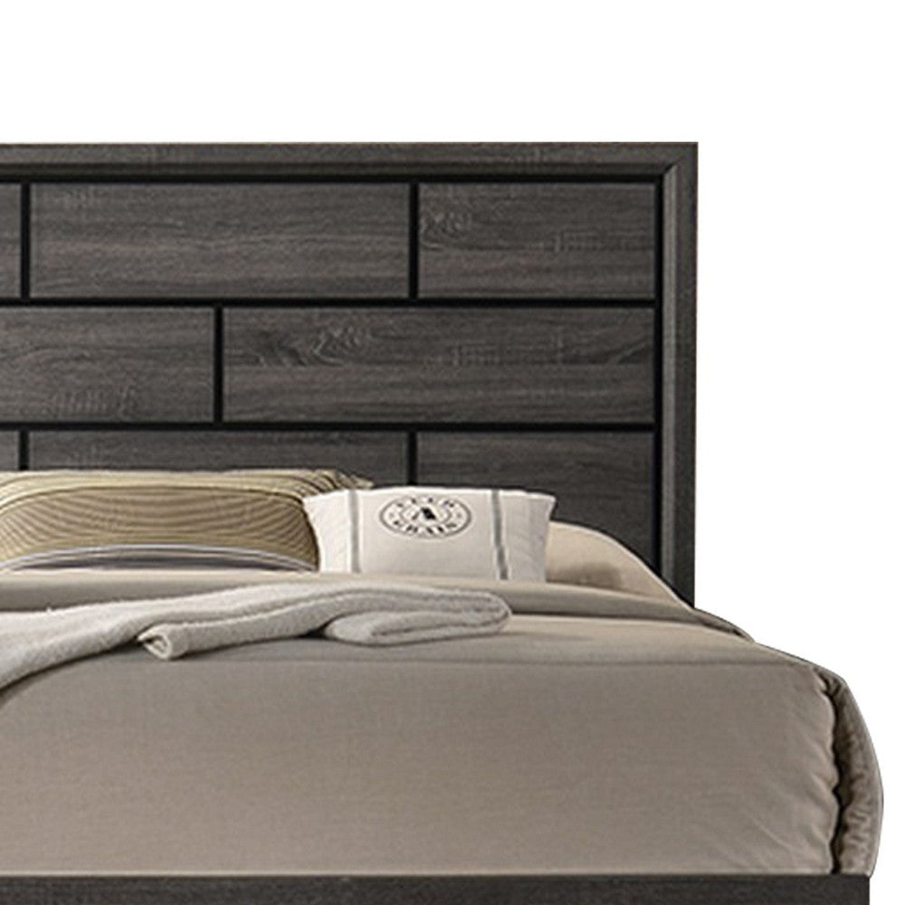 Mazie King Bed Brick Style Headboard Black Tapered Legs Oak Gray Wood