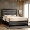 Mazie King Bed, Brick Style Headboard, Black Tapered Legs, Oak Gray Wood