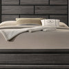 Mazie Queen Bed Brick Style Headboard Black Tapered Legs Oak Gray Wood