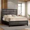 Mazie Queen Bed, Brick Style Headboard, Black Tapered Legs, Oak Gray Wood
