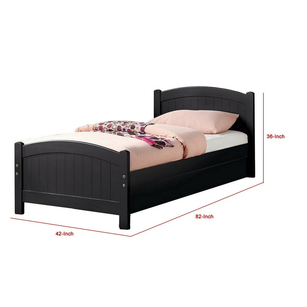 Shov Twin Size Trundle Bed Arched Headboard Vertical Accents Black Wood By Casagear Home BM301415