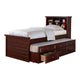 Toni Twin Size Trundle Bed with 6 Drawers, Bookcase Headboard, Brown Wood By Casagear Home