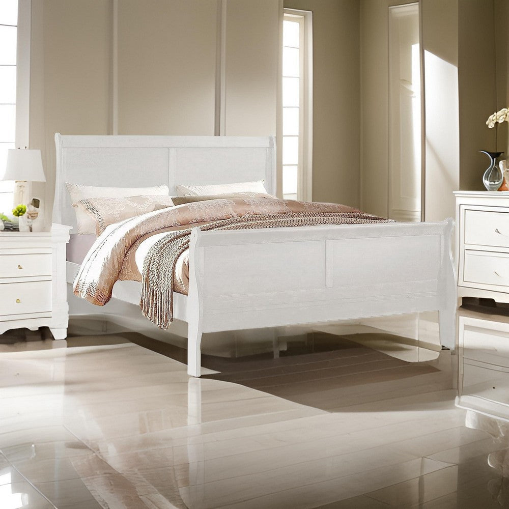 Nin California King Sleigh Bed Minimalist Design Headboard Classic White By Casagear Home BM301420