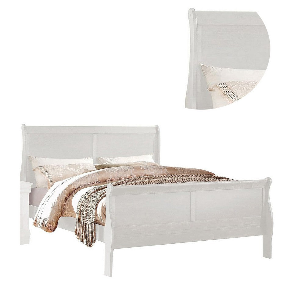 Nin Queen Size Sleigh Bed Minimalist Style Headboard Classic White Wood BM301422