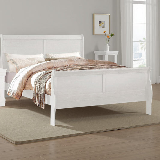 Nin Queen Size Sleigh Bed, Minimalist Style Headboard, Classic White Wood