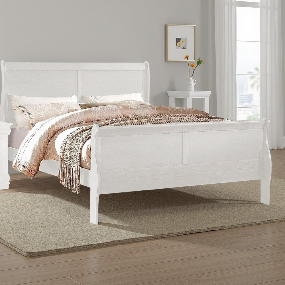 Nin Queen Size Sleigh Bed, Minimalist Style Headboard, Classic White Wood