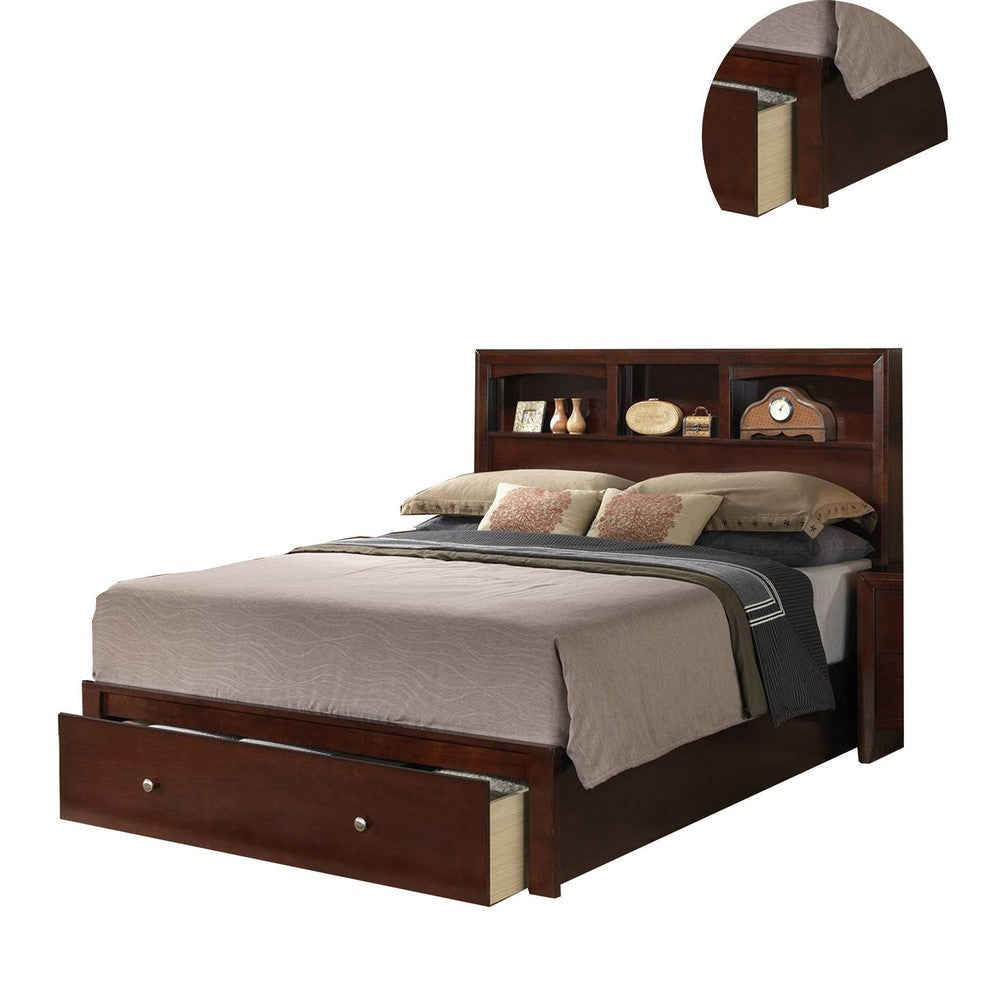 Queen Bed with Storage Footboard Bookcase Headboard Modern Cherry Brown By Casagear Home BM301423