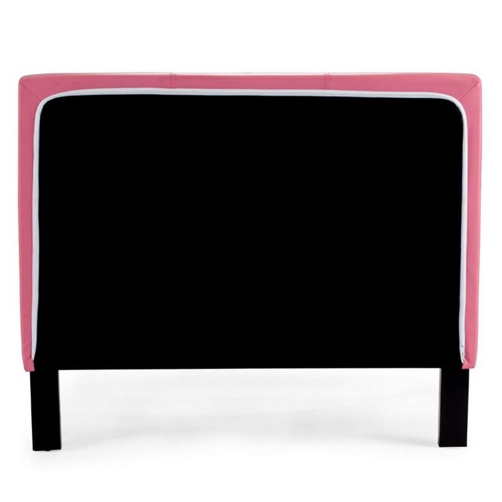 Modern Twin Size Bed Upholstered Headboard Metal Legs Pink Faux Leather BM301424