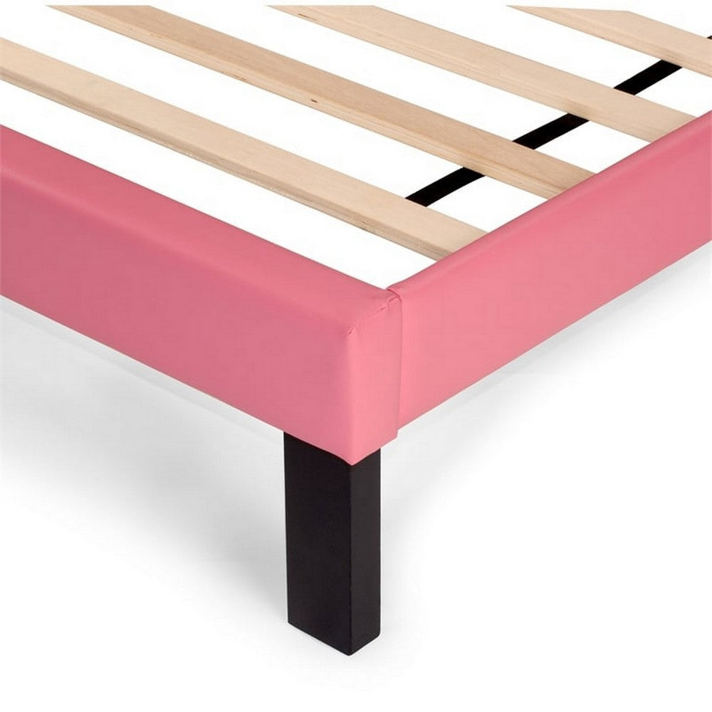 Modern Twin Size Bed Upholstered Headboard Metal Legs Pink Faux Leather BM301424