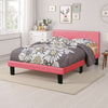 Modern Twin Size Bed, Upholstered Headboard, Metal Legs, Pink Faux Leather
