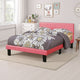 Modern Twin Size Bed, Upholstered Headboard, Metal Legs, Pink Faux Leather